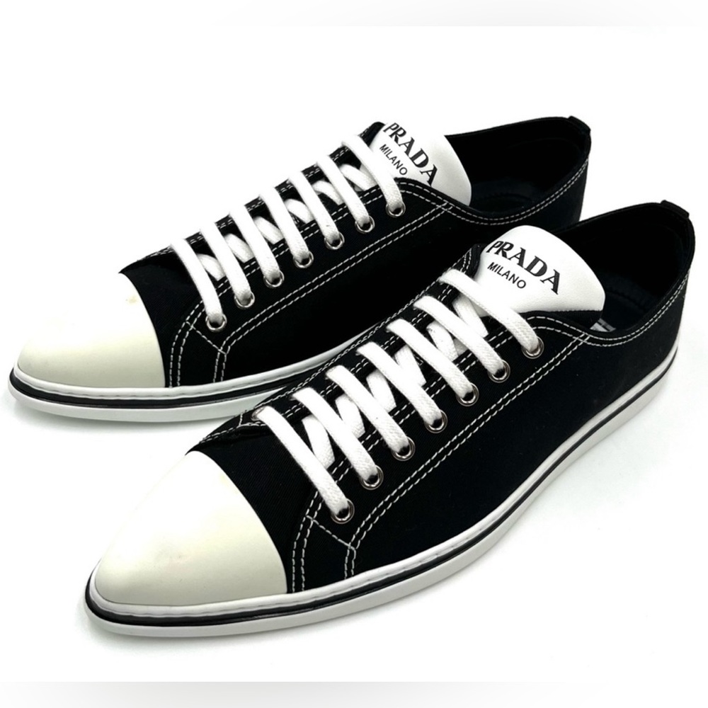 Prada Point-Toe Canvas Sneakers - Picture 3 of 8
